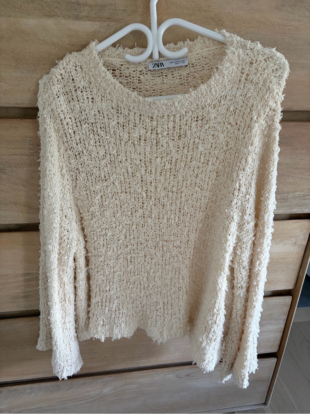 ZARA Cream Open-Weave Sweater With Flared Sleeves